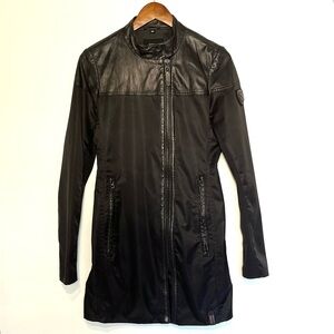 Rudsak Lourdes jacket coat trench coat black leather trim pockets full zip med